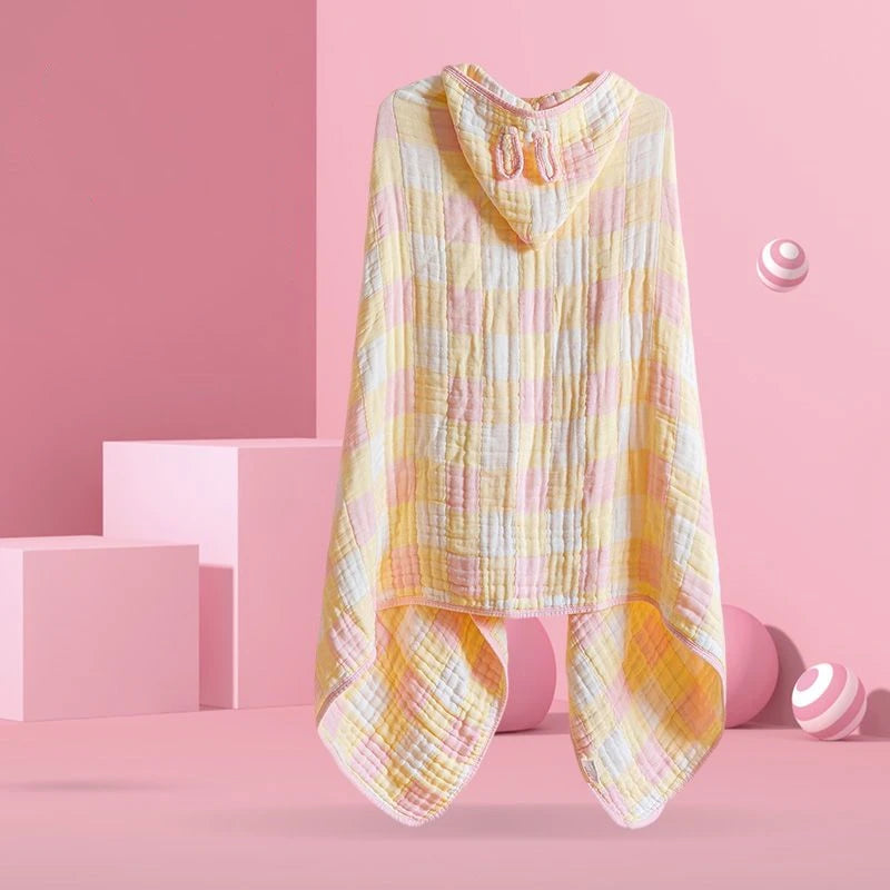 Super Soft Pure Cotton Children Cape Bath Towel With Hat Wearable Baby Absorbent Bathrobe Multi-purpose Nap Blanket Baby Swaddle