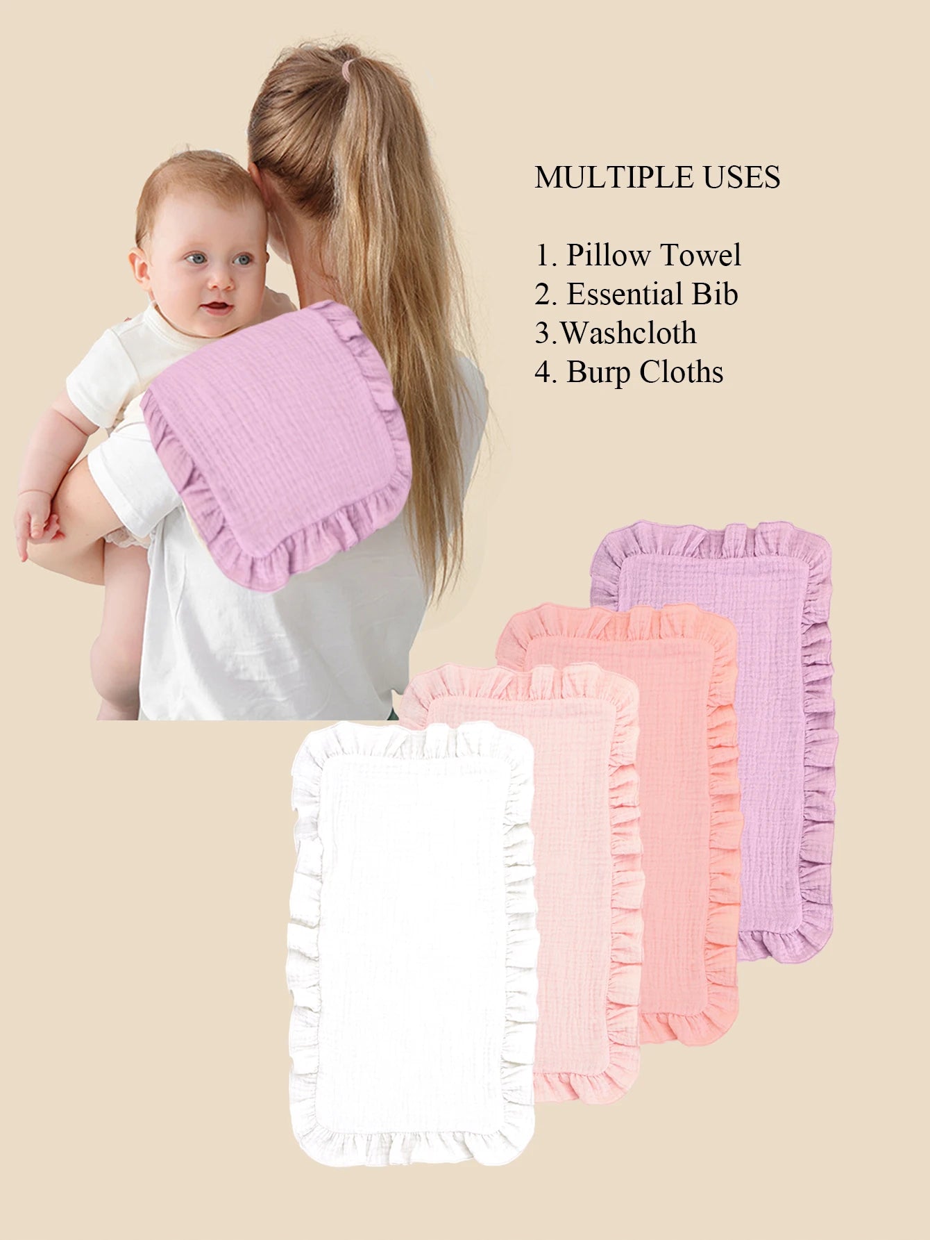 4Pcs/Set Cute Floral Prints Soft Muslin Cotton Gauze Shoulder Rag Baby Burping Pad Ruffle Newborn Baby Burp Cloths