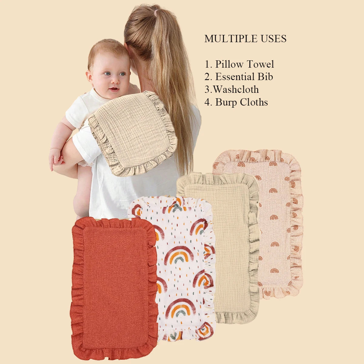 4Pcs/Set Cute Floral Prints Soft Muslin Cotton Gauze Shoulder Rag Baby Burping Pad Ruffle Newborn Baby Burp Cloths