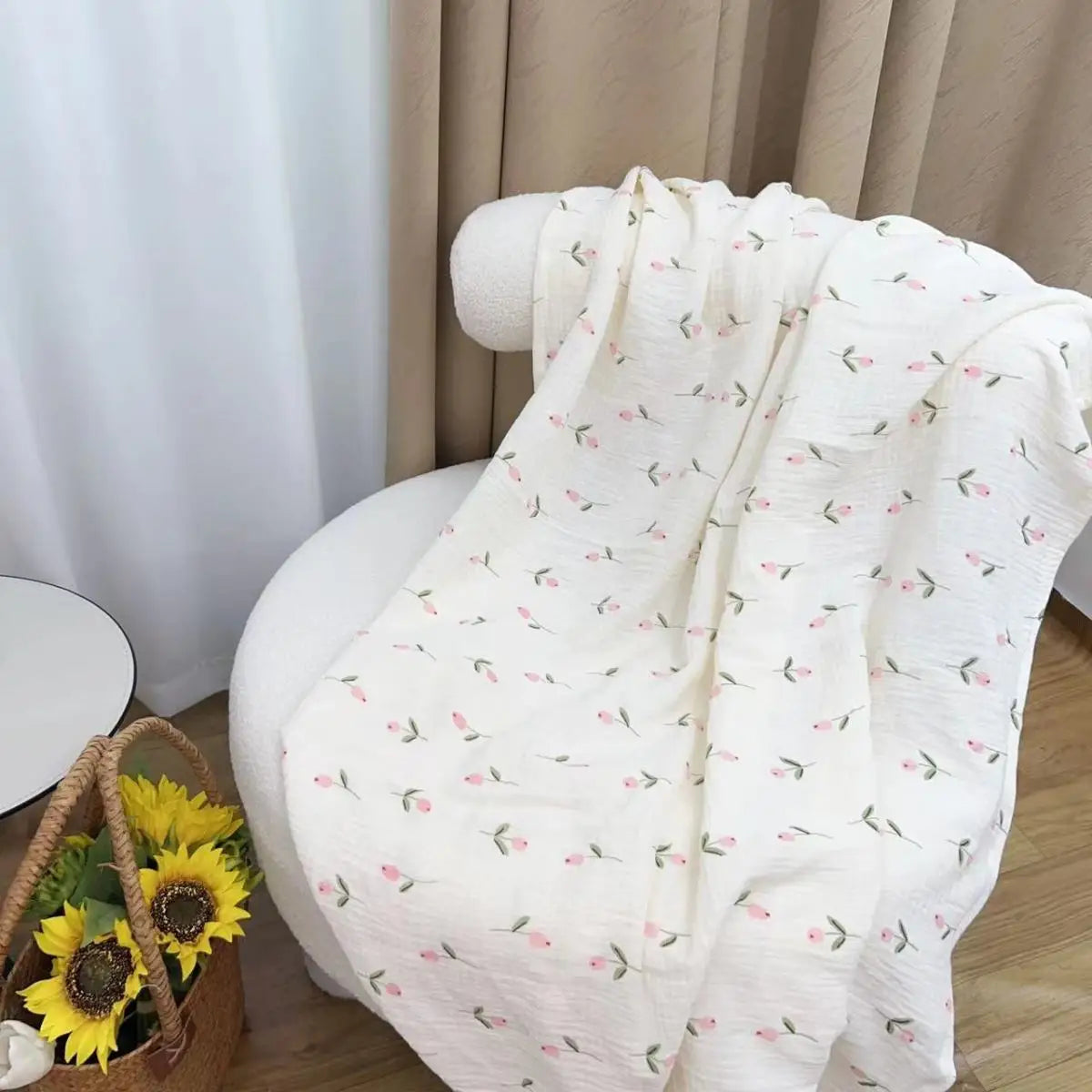 130x200cm Cartoon Print Cute Nap Blanket Summer ABDL Adult Breathable Cotton Yarn Blanket Ultra-Thin Student Dormitory Quilt