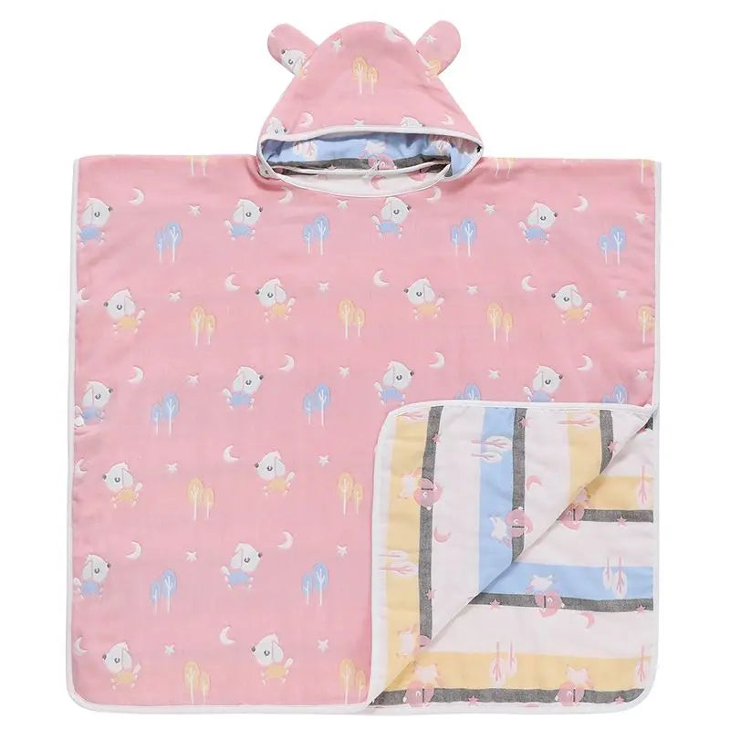 Pure Cotton Gauze Hooded Bath Towel Baby Cloak Cartoon Style Soft Absorbent Breathable Bathrobe Medium Large Children Nightgown
