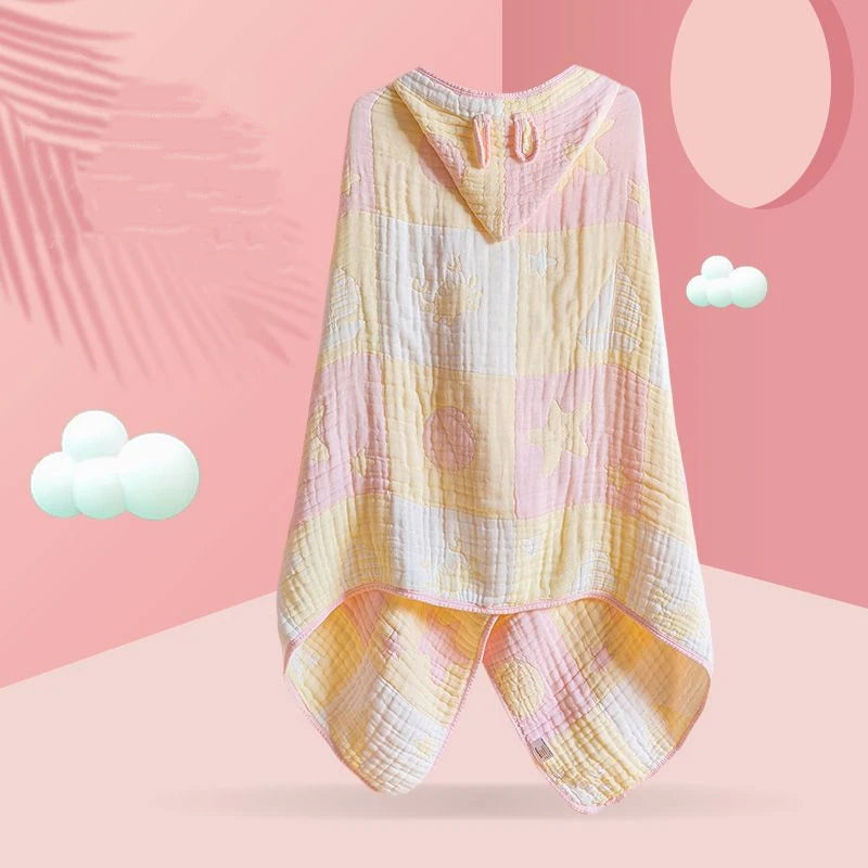 Super Soft Pure Cotton Children Cape Bath Towel With Hat Wearable Baby Absorbent Bathrobe Multi-purpose Nap Blanket Baby Swaddle