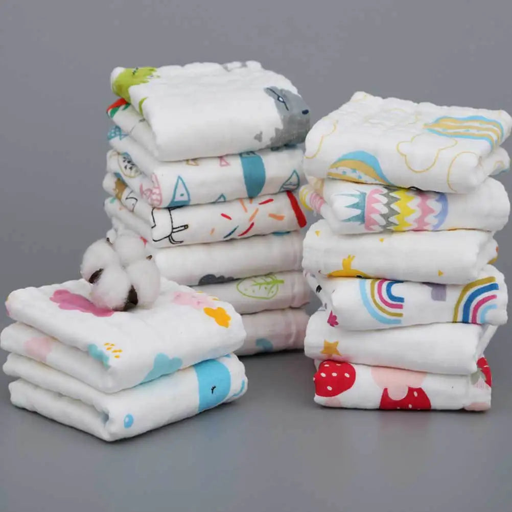 2Pcs Pure Cotton Baby Gauze Handkerchief 25x50cm Strawberry Pattern Small Towel Kids Face Towel Absorbent Drool Protection