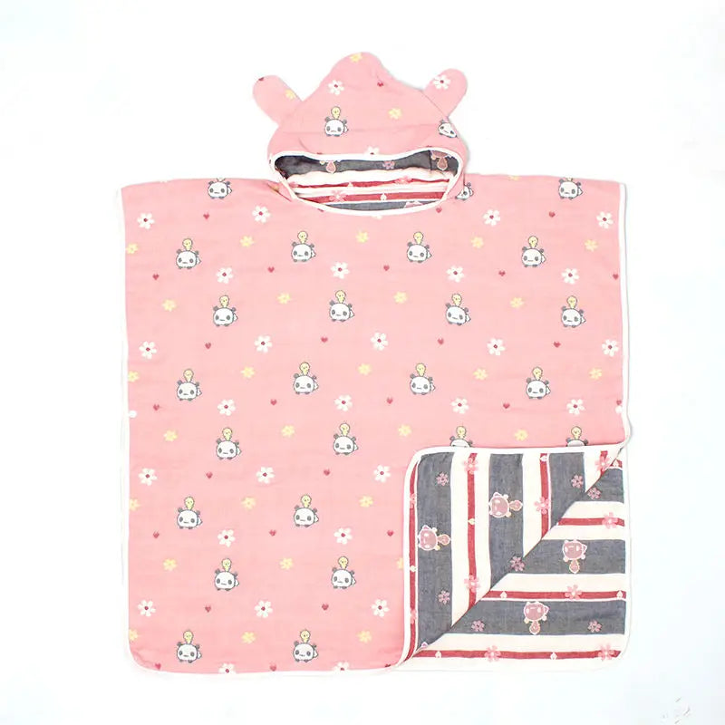Pure Cotton Gauze Hooded Bath Towel Baby Cloak Cartoon Style Soft Absorbent Breathable Bathrobe Medium Large Children Nightgown