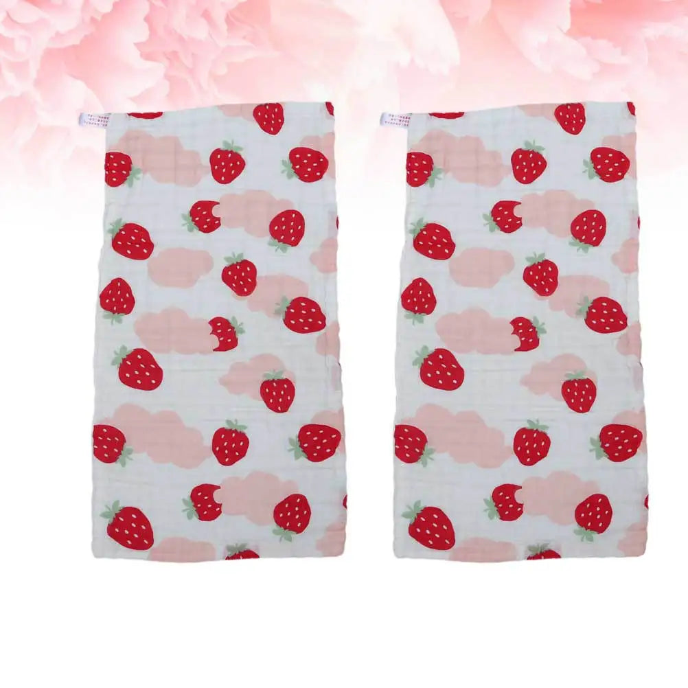 2Pcs Pure Cotton Baby Gauze Handkerchief 25x50cm Strawberry Pattern Small Towel Kids Face Towel Absorbent Drool Protection