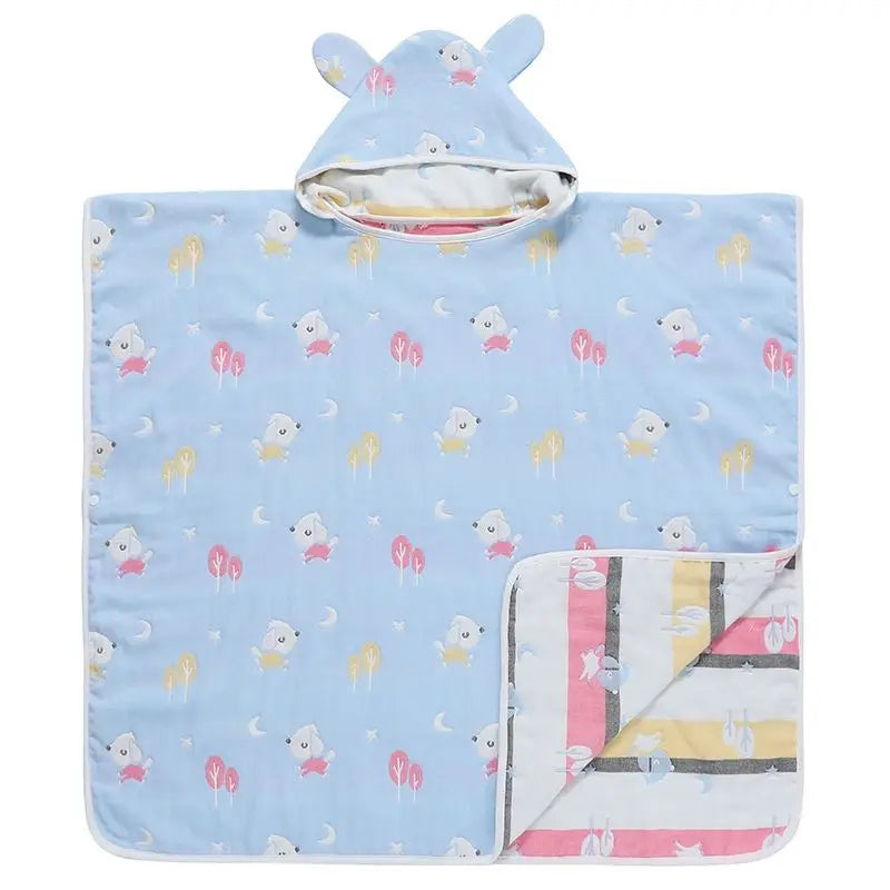 Pure Cotton Gauze Hooded Bath Towel Baby Cloak Cartoon Style Soft Absorbent Breathable Bathrobe Medium Large Children Nightgown