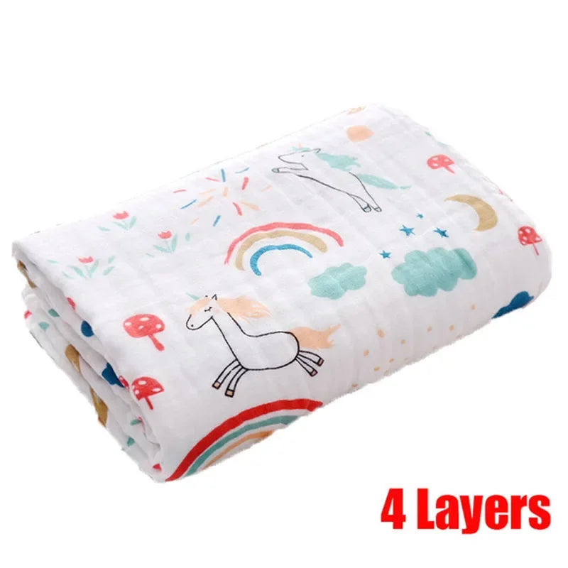 Baby Bath Towel Newborn Bathrobe Cotton Swaddle Blanket for Boy Girl 4-Layer Gauze Infant Washcloth Children's Blanket