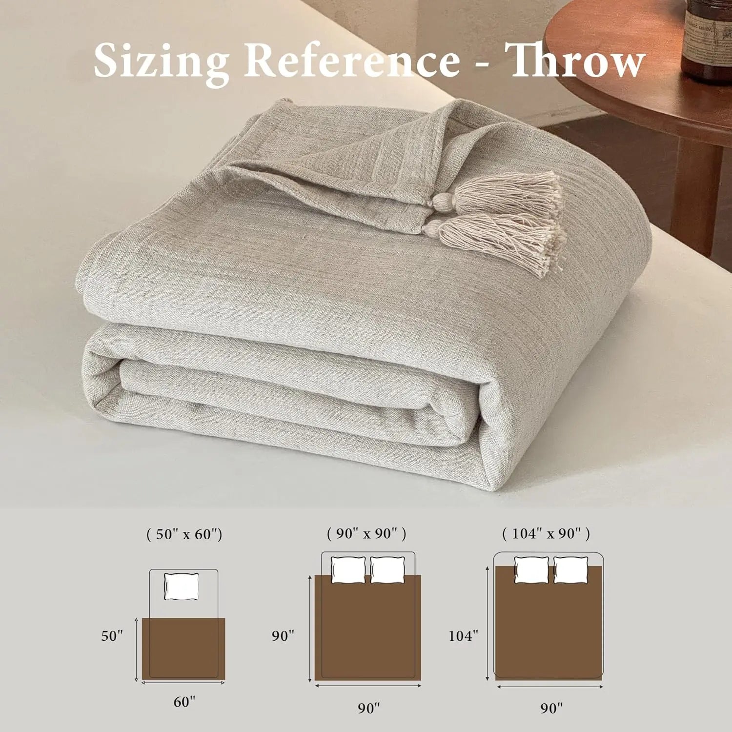 Double-Layer Linen Cotton Throw Blanket with Tassels, Soft Lightweight Breathable for Couch Sofa Bed (104"X90")
