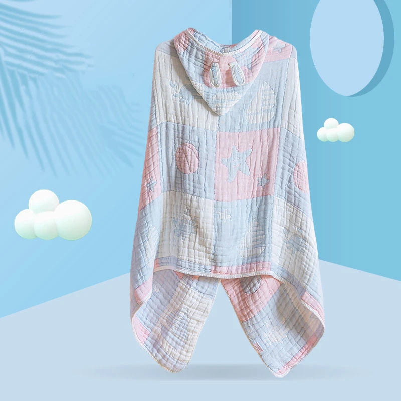 Super Soft Pure Cotton Children Cape Bath Towel With Hat Wearable Baby Absorbent Bathrobe Multi-purpose Nap Blanket Baby Swaddle