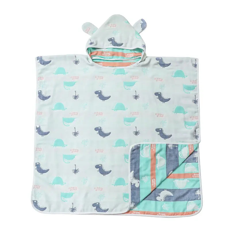 Pure Cotton Gauze Hooded Bath Towel Baby Cloak Cartoon Style Soft Absorbent Breathable Bathrobe Medium Large Children Nightgown