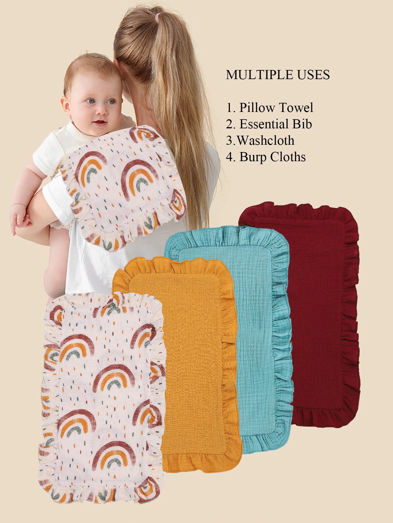 4Pcs/Set Cute Floral Prints Soft Muslin Cotton Gauze Shoulder Rag Baby Burping Pad Ruffle Newborn Baby Burp Cloths