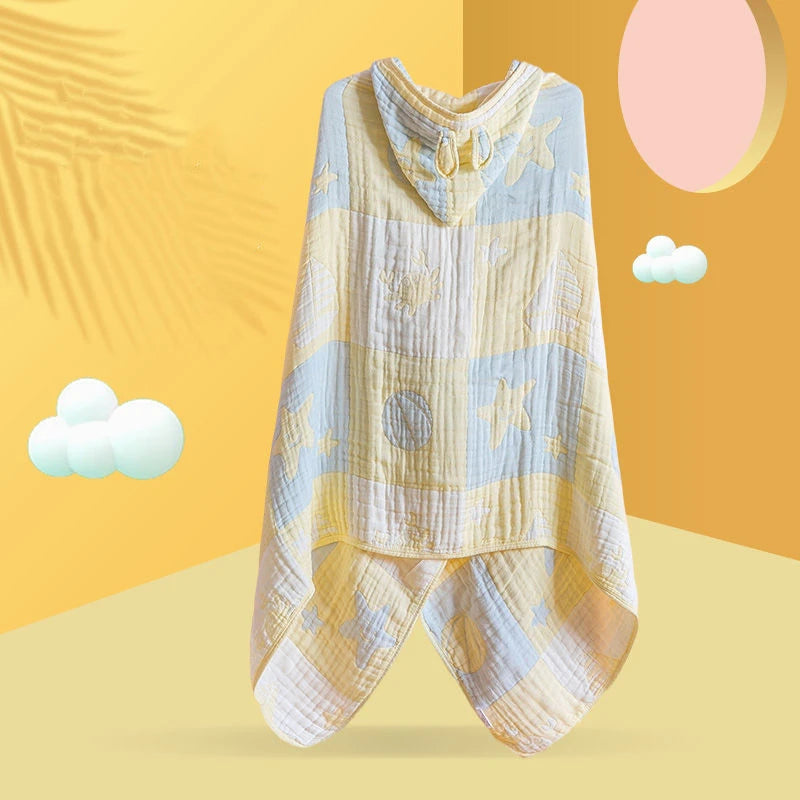 Super Soft Pure Cotton Children Cape Bath Towel With Hat Wearable Baby Absorbent Bathrobe Multi-purpose Nap Blanket Baby Swaddle