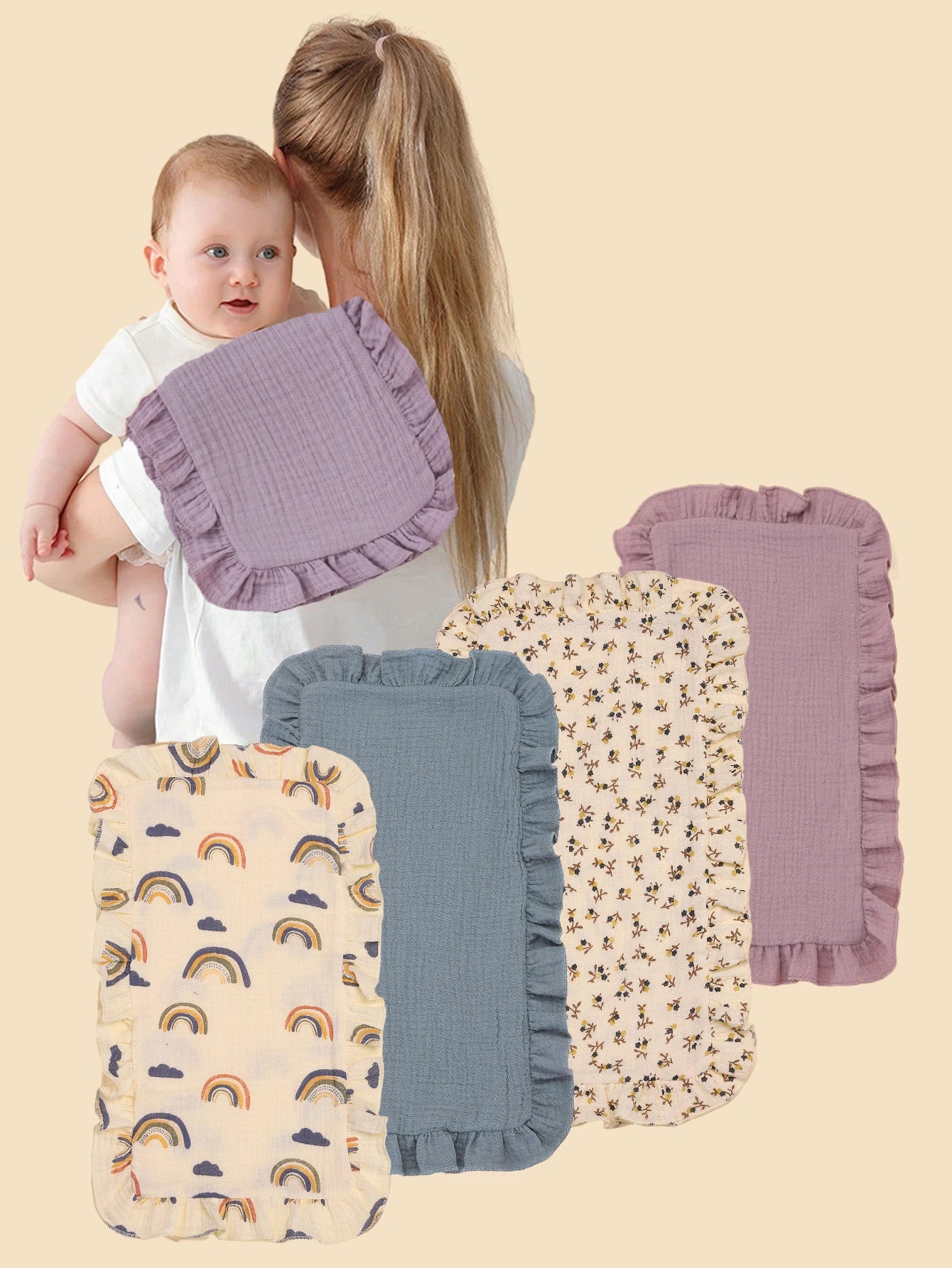 4Pcs/Set Cute Floral Prints Soft Muslin Cotton Gauze Shoulder Rag Baby Burping Pad Ruffle Newborn Baby Burp Cloths