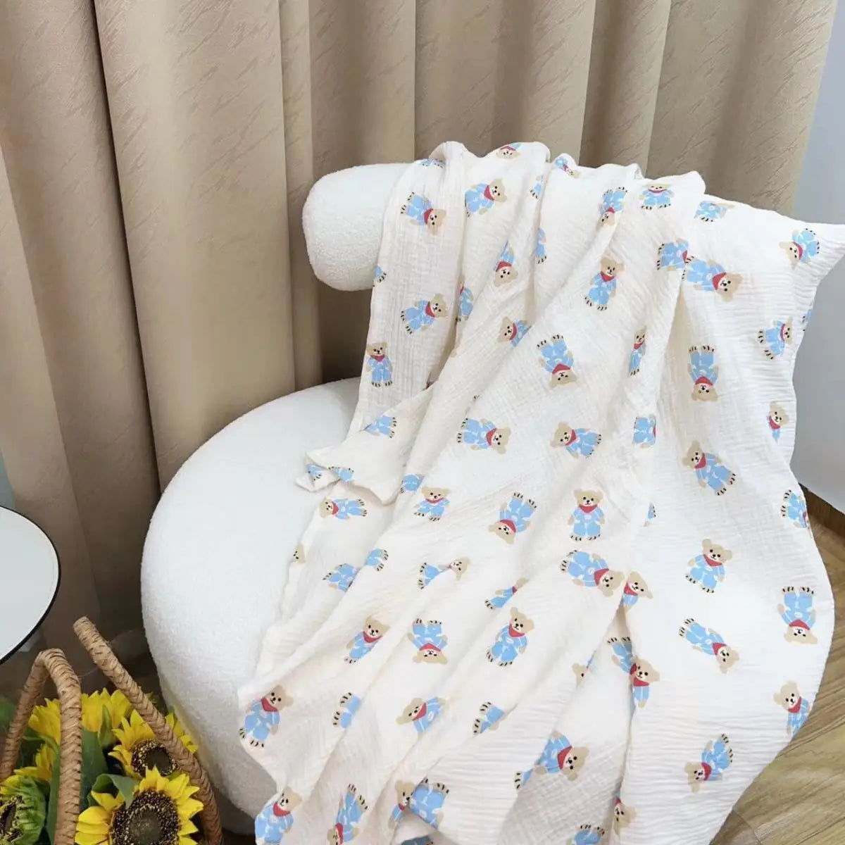 130x200cm Cartoon Print Cute Nap Blanket Summer ABDL Adult Breathable Cotton Yarn Blanket Ultra-Thin Student Dormitory Quilt